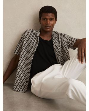 Reiss Geometric-Crochet Cuban-Collar Shirt - Brown