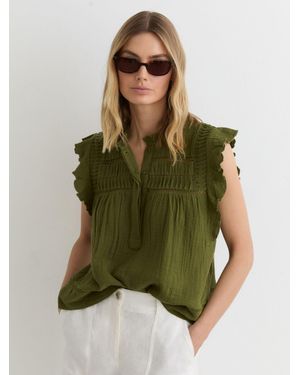 Reiss Cotton Cheesecloth Sleeveless Top - Green