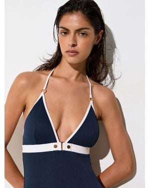 Reiss Colour-Block Textured Swimsuit - Blue