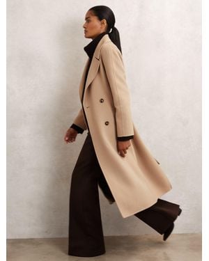 Reiss Petite Double-Breasted Blindseam Coat Wool-Blend - Natural