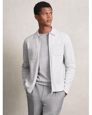 Reiss Roberto - Soft Grey Four-pocket Zip-through Cardigan, L