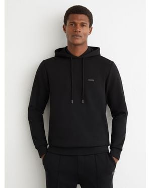 Reiss Mantel - Black Premium Interlock-jersey Logo Hoodie, S