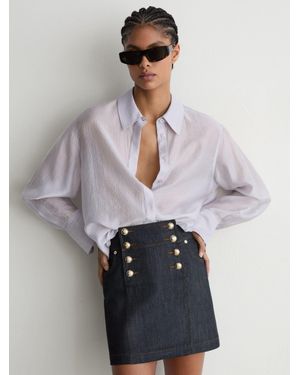 Reiss Skylar - Dark Blue Button-detail Denim Mini Skirt, Us 14
