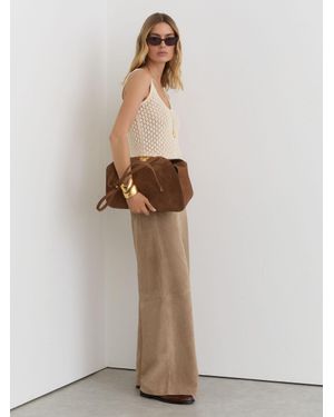 Reiss Petite Suede Wide-Leg Trousers - Natural
