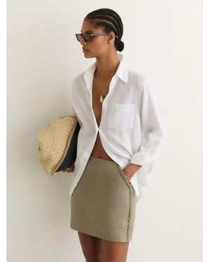 Reiss Linen Whipstitch Mini Skirt - Natural
