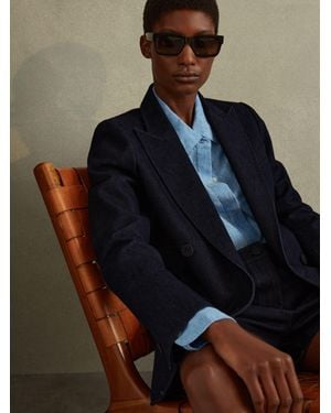 Reiss Maya Blazer Cotton Plain - Blue