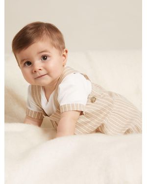 Reiss Sage Neutral Striped Dungarees Set - Natural