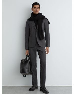 Reiss Venue - Charcoal Grey Wool-blend Check Suit Trousers Tailored-fit, 38