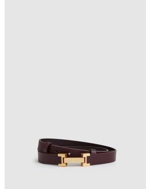 Reiss Hayley - Burgundy Leather Square Hinge Belt, M (us 8-10) - White