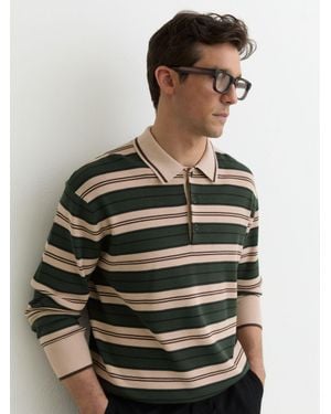 Reiss Rugby-Stripe Half-Button Jumper - Multicolour