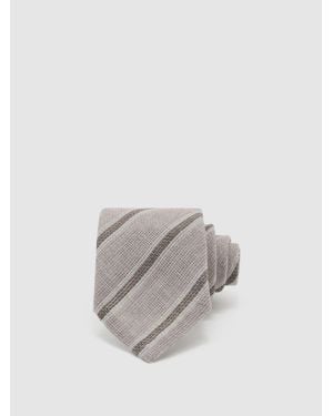 Reiss Cucire - Soft Grey Wool Striped Unlined Tie, One - White