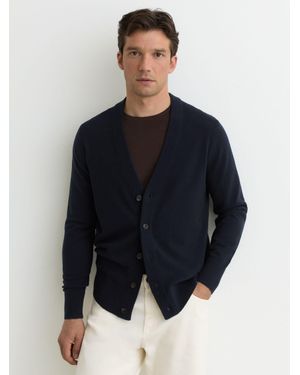 Reiss Merino Wool V-Neck Cardigan - Blue