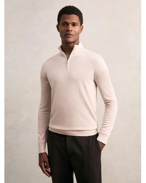 Reiss Merino Wool Half-Zip Jumper - Natural