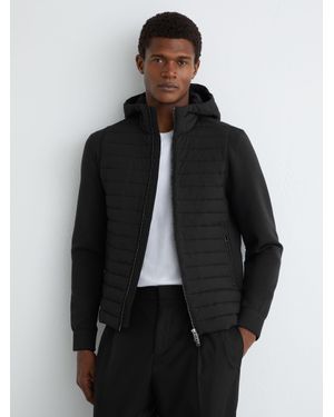 Reiss Quilted Hybrid Hooded Zip-Front Jacket - Black