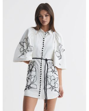 Joslin Studio Beaded Cotton Shirt Mini Dress - White