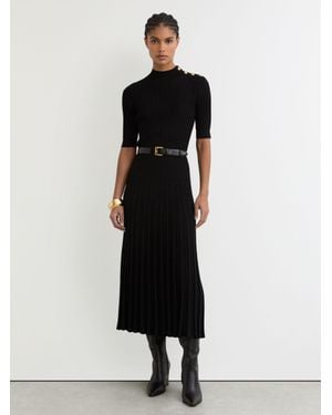 Reiss Petite Button-Detail Knitted Midi Dress - Black