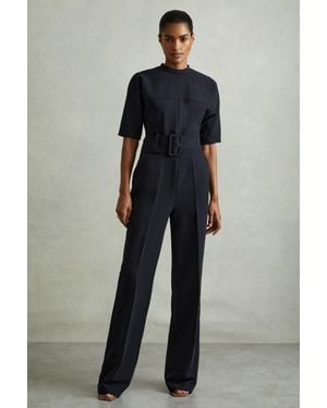 Reiss Wide Leg Belted Jumpsuit - Blue