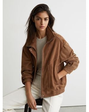 Reiss Kiara Petite Funnel-Neck Bomber Jacket - Brown