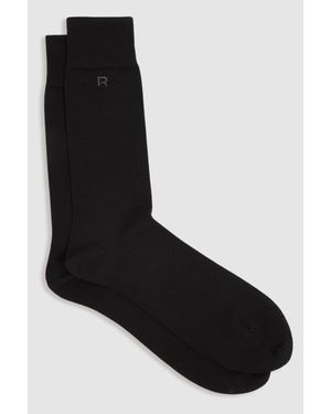 Reiss Mid Cotton-Blend Logo-Embroidered Socks - Black