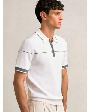 Reiss Half Zip Tipped Polo Shirt - White
