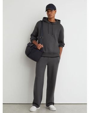 Reiss Falco - Charcoal Grey Sueded Interlock Jersey Relaxed-fit Hoodie, S - Black