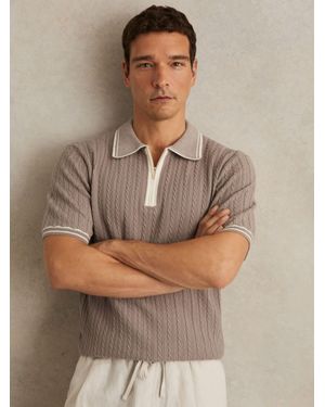 Reiss Micro-Cable Half-Zip Polo Shirt - Brown