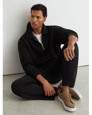 Reiss Cotton Heavyweight Half-Zip Sweatshirt - Black