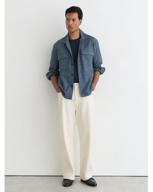 Reiss Cotton-Linen Checked Overshirt - Blue