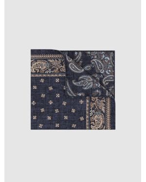Reiss Ennio - Navy Silk Square-medallion Paisley Pocket Square, One - Blue