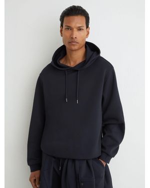 Reiss Sueded Interlock Jersey Relaxed-Fit Hoodie - Blue