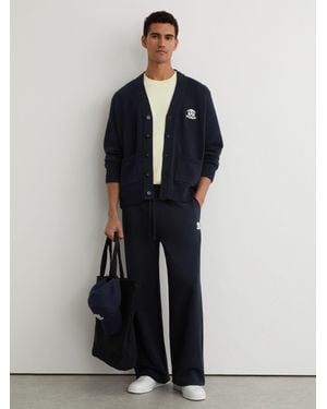 Reiss Monogram-Embroidered Relaxed Cardigan - Blue