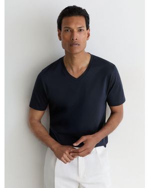 Reiss Air-Water-Cotton V-Neck Tailored-Fit T-Shirt - Blue