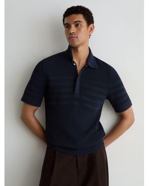 Reiss Cotton-Blend Textured-Knit Half-Zip Polo Shirt - Blue