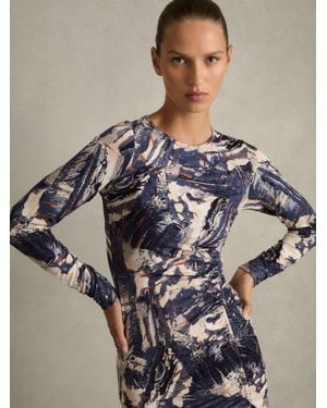 Reiss Neutral Printed Ruched Midi Dress - Multicolour
