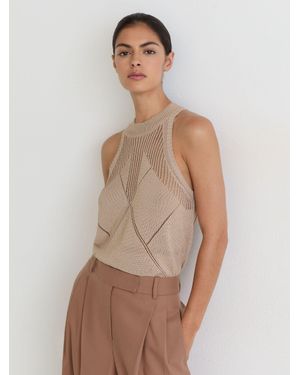 Reiss Cotton-Blend Argyle Open-Knit Vest - Natural