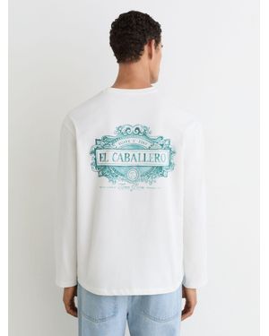 Reiss Suave - White Cotton Motif Long-sleeve Relaxed T-shirt, Xs