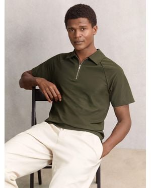 Reiss Textured Raglan Half-Zip Polo Shirt - Green