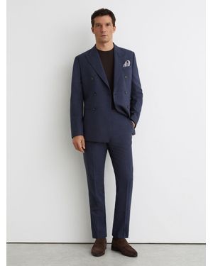 Reiss Side - Airforce Blue Fibre Side Adjuster Tailored Fit Virgin Wool Textured Tailored-fit Trousers, 28