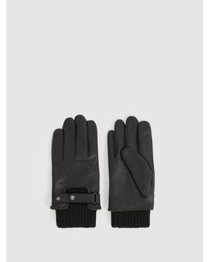 Reiss Sanford - Black Leather Ribbed-cuff Gloves, M