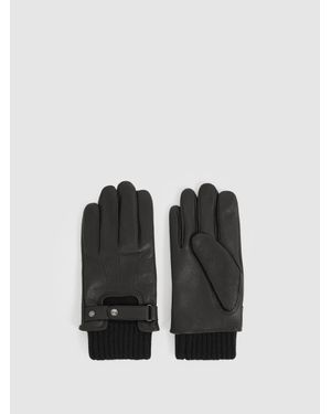 Reiss Sanford - Black Leather Ribbed-cuff Gloves, M