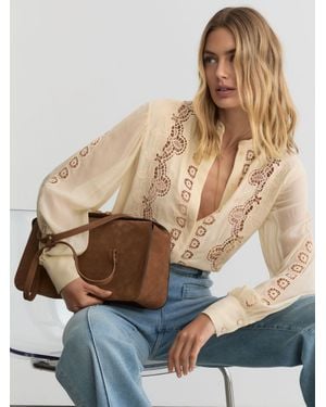 Reiss Cutwork-Embroidery Sheer-Sleeve Blouse - Natural