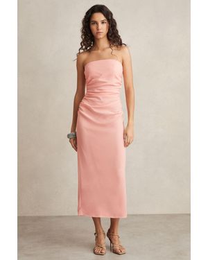 Reiss Ruched Strapless Bodycon Dress - Pink