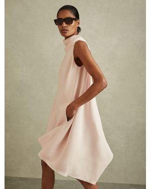 Reiss Eloise Drape-Neck Sleeveless Satin Mini Dress in Green
