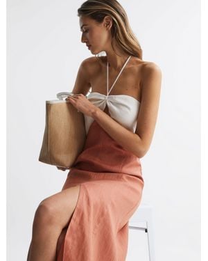 Reiss Sian Midi Dress Cotton Colourblock, Rust - Brown
