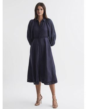 Joslin Studio Linen Shirt Midi Dress - Blue