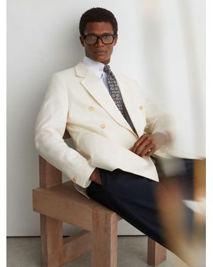 Reiss Cotton Textured Double-Breasted Blazer Tailored-Fit - Natural