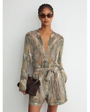 Reiss Neutral Paisley-Print Tie-Waist Playsuit - Multicolour