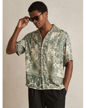 Reiss Samberg - Green Paisley-print Cuban-collar Shirt, L - Natural