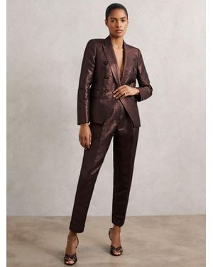 Reiss Double-Breasted Metallic Suit Blazer With Cotton - Red