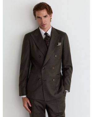 Reiss Wool-Blend Flannel Double-Breasted Suit Blazer Classic-Fit - Grey